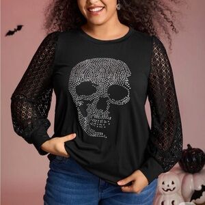 NWOT BloomChic size 12 Rhinestone skull  Lace long sleeved shirt